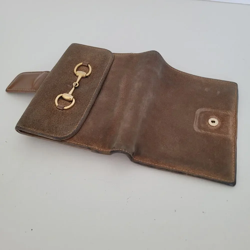 GUCCI Horsebit Suede Leather Wallet Card Compact Bifold Brown Medium Box - Picture 9 of 15